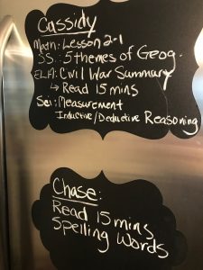 stick on the refrigerator chalk boards for scheduling tasks