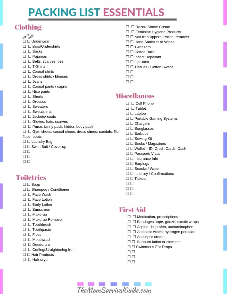 Printable Packing List - The Mom Survival Guide