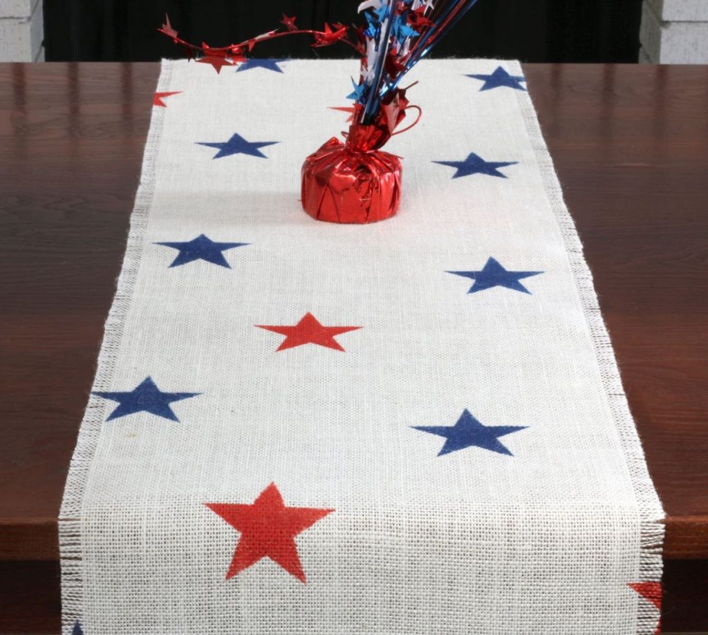 4rth of july burlap table runner with blue and red stars etsy patriotic table decoration ideas