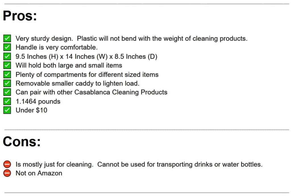 Casablanca Cleaning Caddy Pros and Cons List