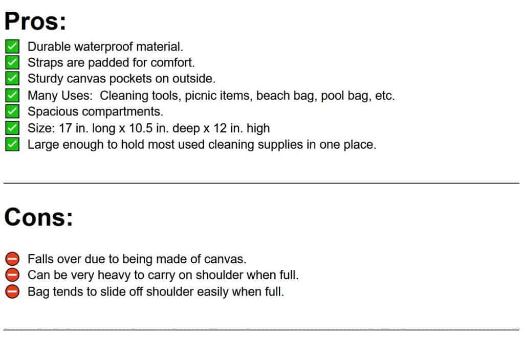 pros and cons list of canvas cleaning bag caddy