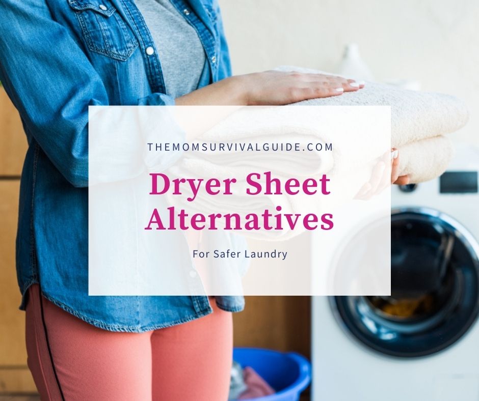 dryer sheet alternatives feature image woman holding towels near washing machine