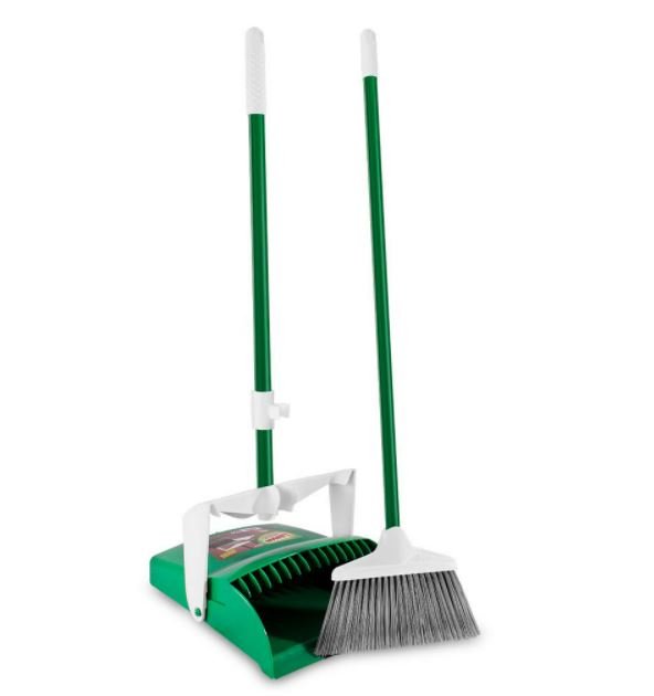 green and white broom and dustpan for lobby