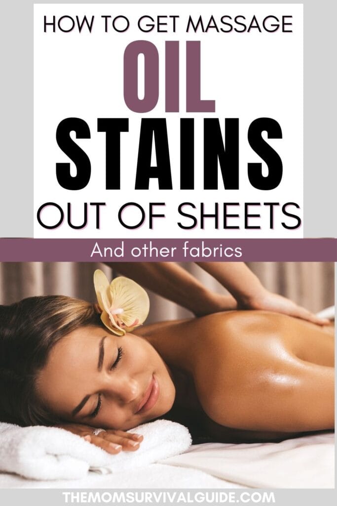 how to get massage oil out of sheets and other fabric text with woman getting an oily massage