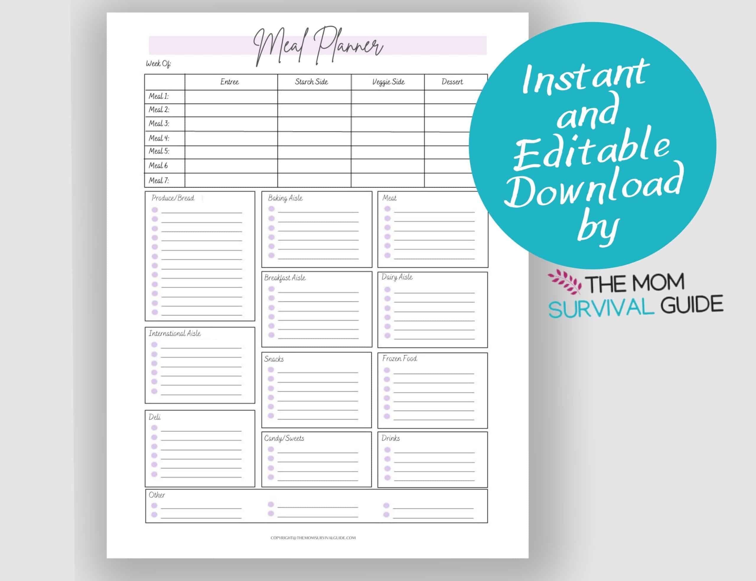 editable meal planning sheet
