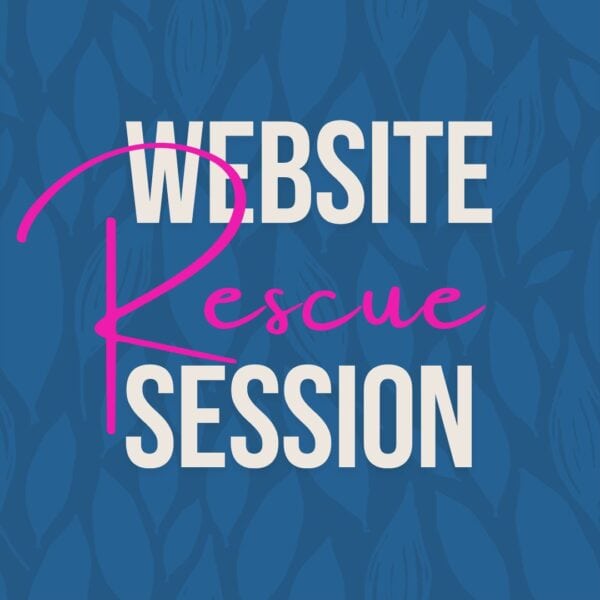 block that is dark blue with light blue leaves that says website rescue session.